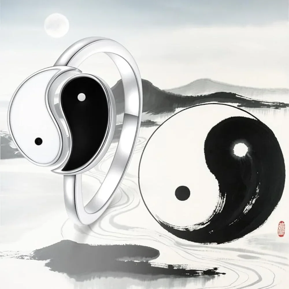 Sterling Silver Tai Chi Yin Yang Adjustable Ring 925 NWT - Picture 1 of 7